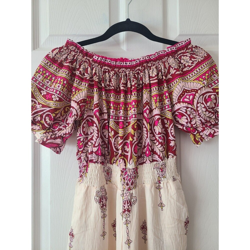 Unbranded Floral Smocked Jumpsuit Womens Size S/M Red creamBoho Puff Sleeve New
